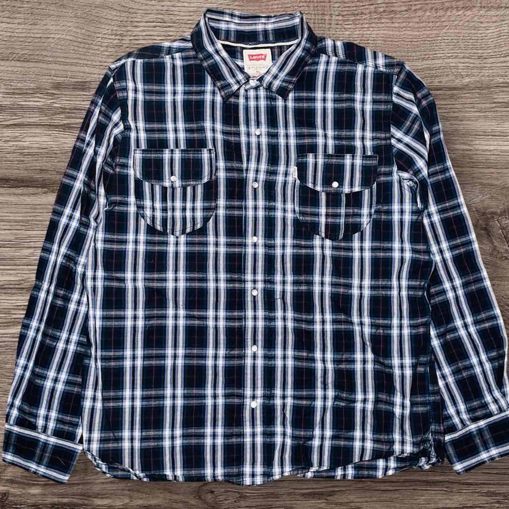 LEVIS Western Shirt Mens XL Plaid Pearl Snap White Tab Rodeo Cowboy Extra Large